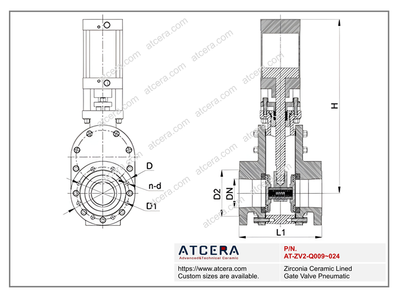 Drawing of Zirconia Ceramic Lined Gate Valve Pneumatic